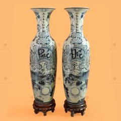 Lộc Bình 1M4 Men Chàm Cổ Vẽ Kỹ Phúc Đức